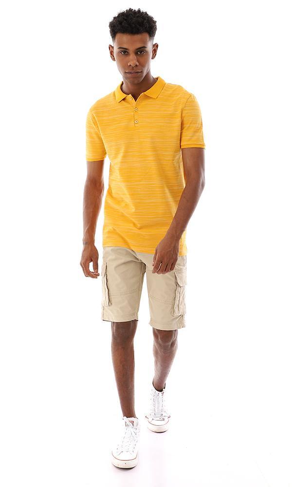 94660 Heather Turn Down Collar Cotton T-Shirt - Orange - Ravin 