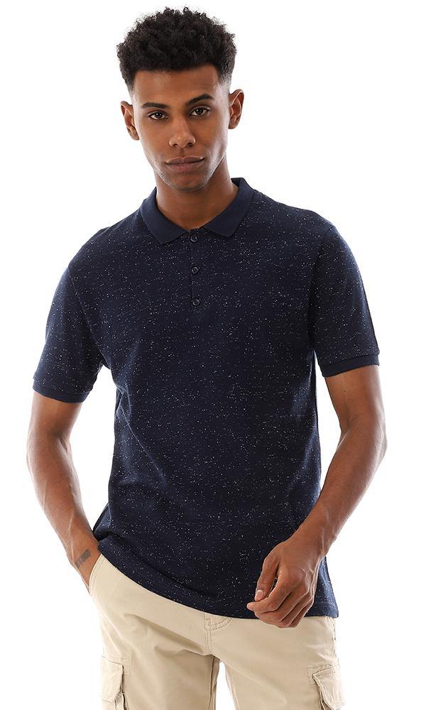 94662 Heather Classic Colo Buttoned Polo Shirt - Navy Blue - Ravin 