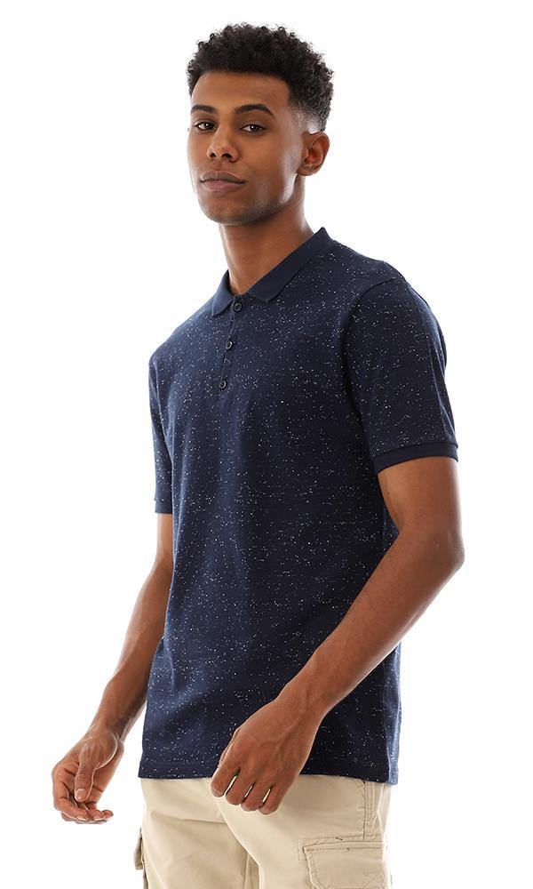 94662 Heather Classic Colo Buttoned Polo Shirt - Navy Blue - Ravin 