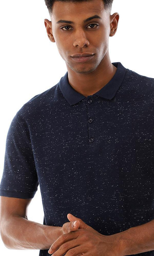 94662 Heather Classic Colo Buttoned Polo Shirt - Navy Blue - Ravin 