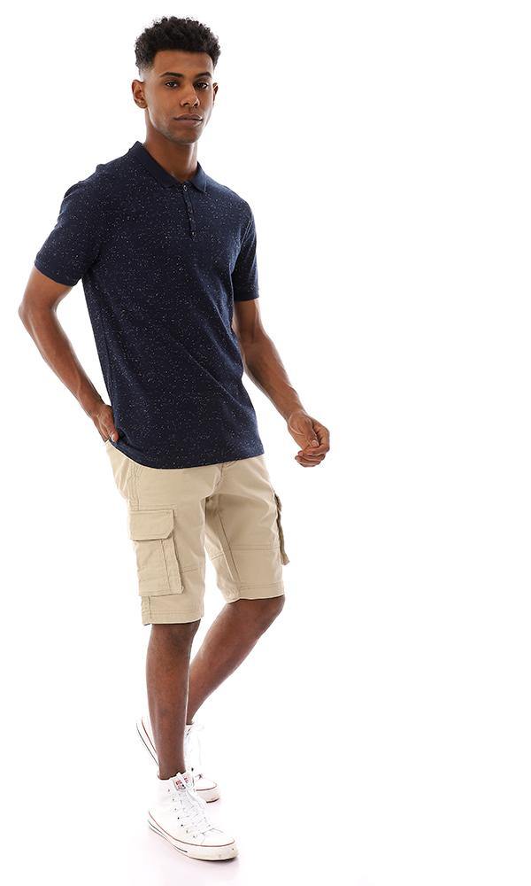 94662 Heather Classic Colo Buttoned Polo Shirt - Navy Blue - Ravin 
