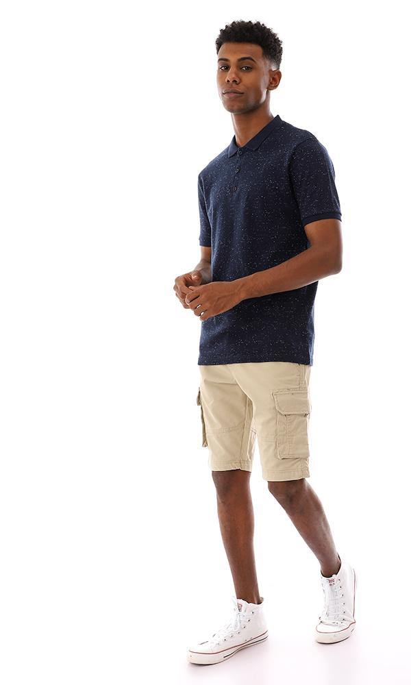 94662 Heather Classic Colo Buttoned Polo Shirt - Navy Blue - Ravin 