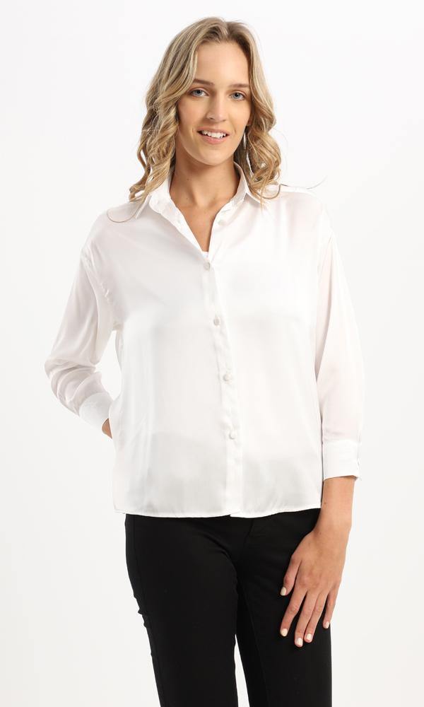 94677 Front Full Buttons White Satin Shirt - Ravin 