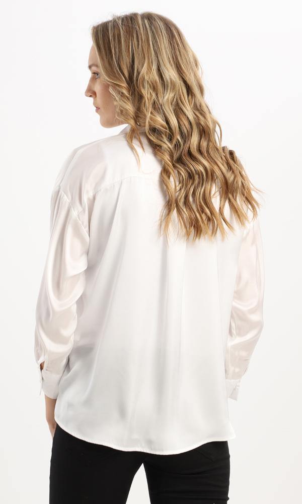 94677 Front Full Buttons White Satin Shirt - Ravin 