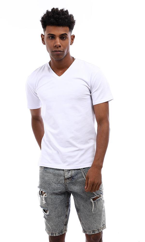 94728 V-Neck Solid Comfy Basic T-Shirt - White - Ravin 