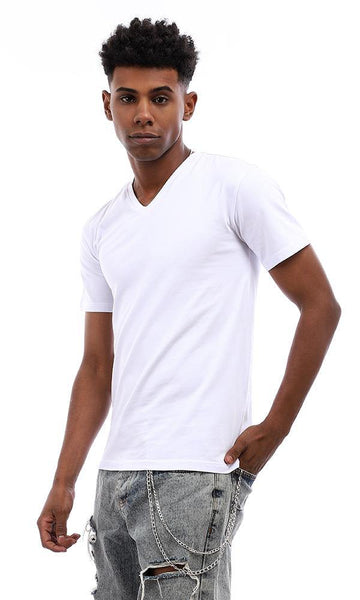 94728 V-Neck Solid Comfy Basic T-Shirt - White - Ravin 