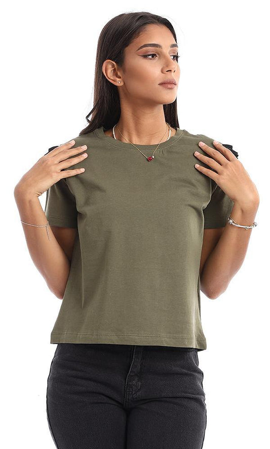 94741 Basic Olive Top With Decorative Plisse - Ravin 