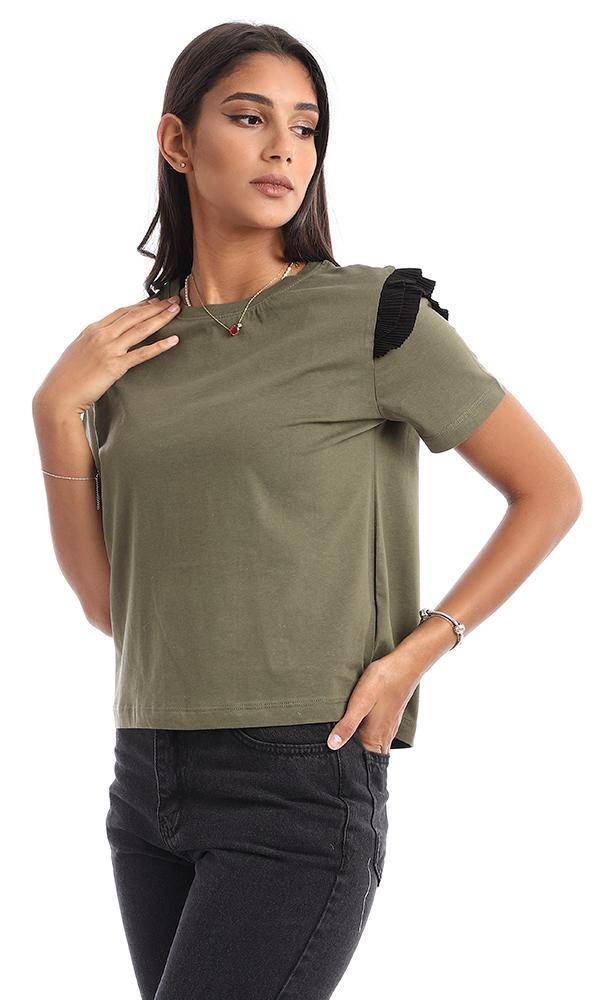 94741 Basic Olive Top With Decorative Plisse - Ravin 