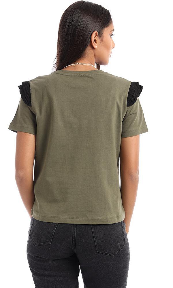 94741 Basic Olive Top With Decorative Plisse - Ravin 