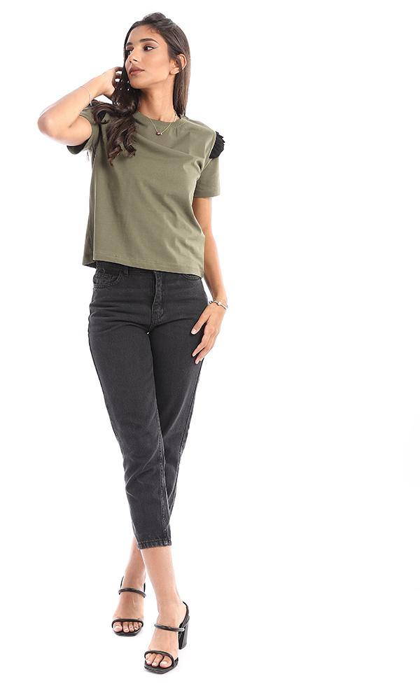 94741 Basic Olive Top With Decorative Plisse - Ravin 