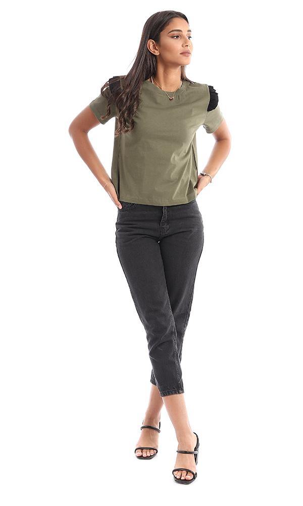94741 Basic Olive Top With Decorative Plisse - Ravin 
