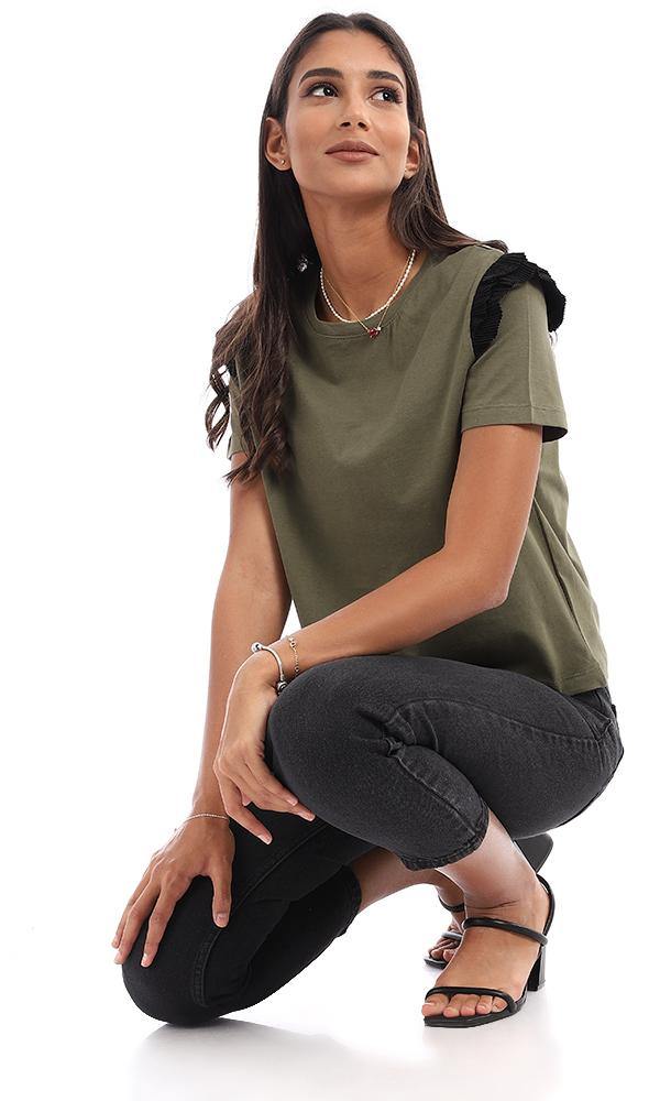 94741 Basic Olive Top With Decorative Plisse - Ravin 