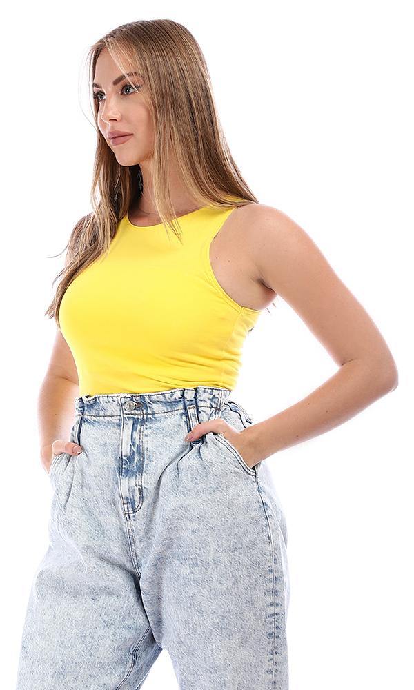 94749 Sleeveless Cotton Slip On Solid Tank Top - Yellow - Ravin 