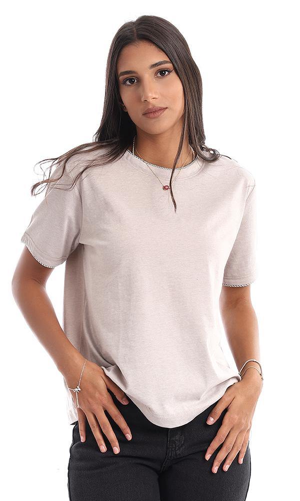 94762 Soft Heather Slip On Round Collar T-shirt - Pale Nude - Ravin 