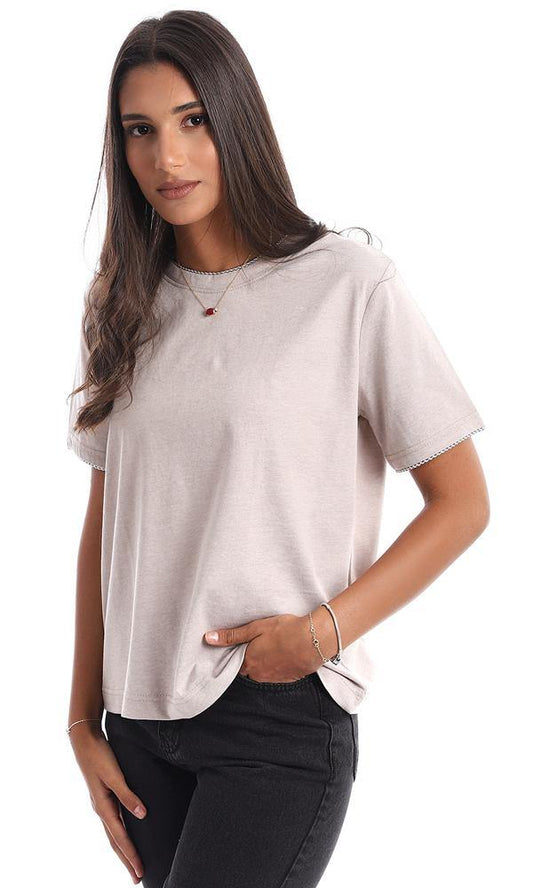 94762 Soft Heather Slip On Round Collar T-shirt - Pale Nude - Ravin 