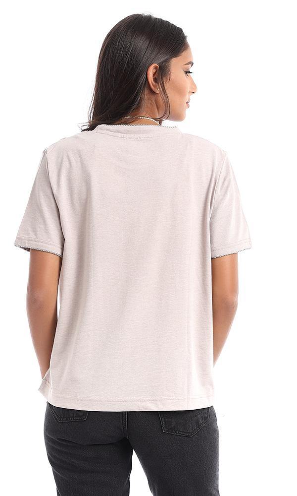 94762 Soft Heather Slip On Round Collar T-shirt - Pale Nude - Ravin 