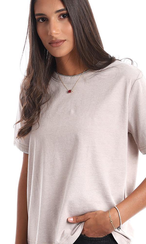 94762 Soft Heather Slip On Round Collar T-shirt - Pale Nude - Ravin 