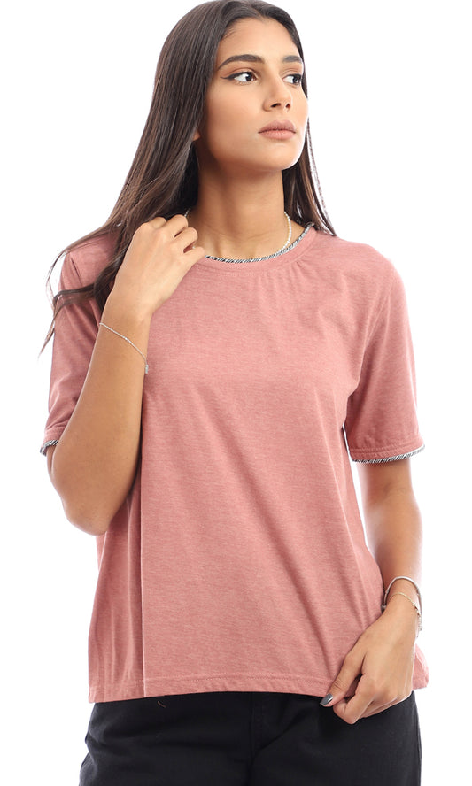 94763 Heather Round Neck Cotton T-Shirt - Dark Nude