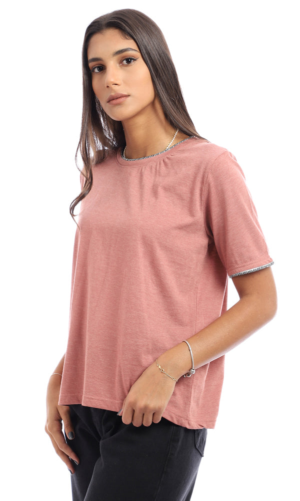 94763 Heather Round Neck Cotton T-Shirt - Dark Nude