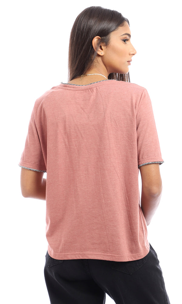 94763 Heather Round Neck Cotton T-Shirt - Dark Nude