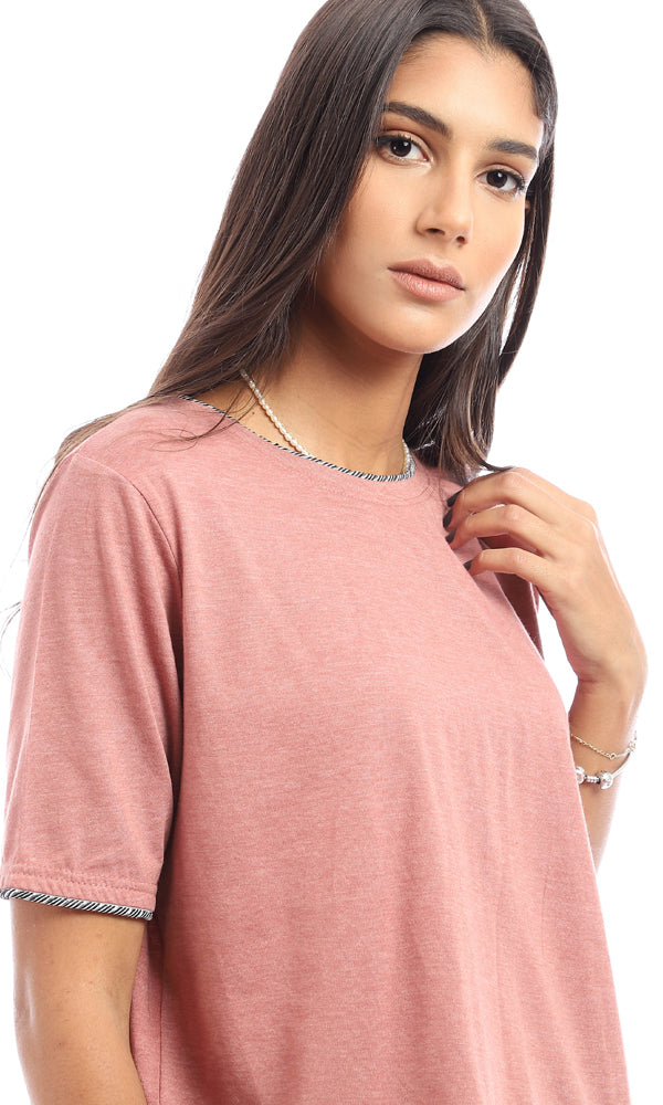 94763 Heather Round Neck Cotton T-Shirt - Dark Nude