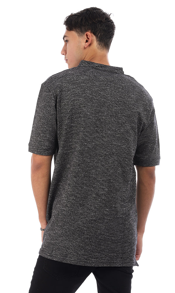 94776 Heather Black Buttoned Neck T-Shirt