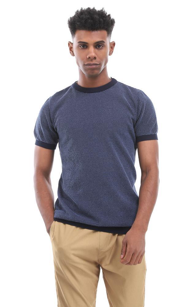 94788 Short Sleeves Knitted Slip -On Navy Blue T-Shirt - Ravin 