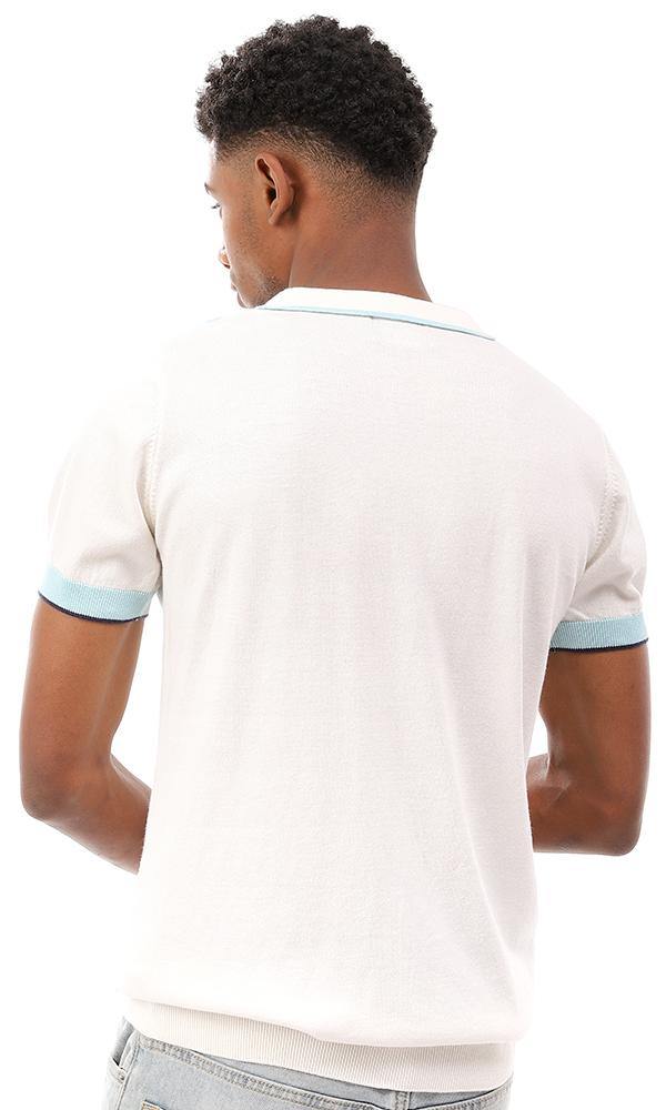 94794 Argyle Classic Collar Trendy Polo Shirt - Off White , Navy Blue & Light Blue - Ravin 