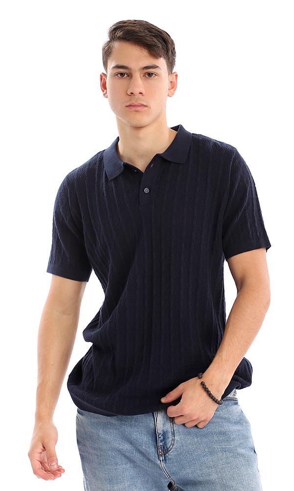 94795 KnIted Short Sleeves Navy Blue Polo Shirt - Ravin 