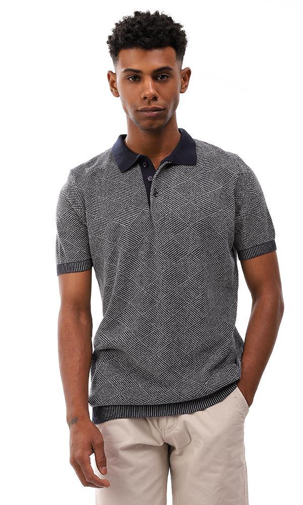 94796 Upper Buttoned Elastic Hem Polo Shirt - Heather Navy Blue & Whit - Ravin 