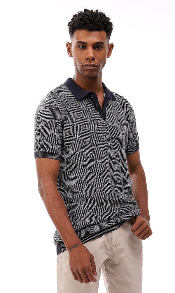 94796 Upper Buttoned Elastic Hem Polo Shirt - Heather Navy Blue & Whit - Ravin 