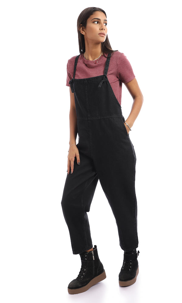 94798 Cotton Slip On Casual Denim Jumpsuit - Black