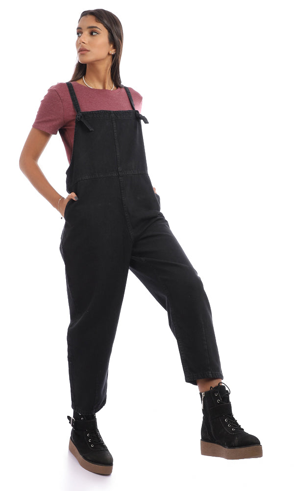 94798 Cotton Slip On Casual Denim Jumpsuit - Black