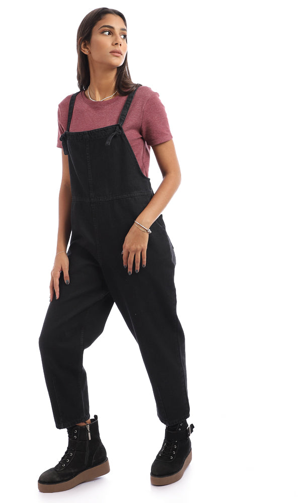 94798 Cotton Slip On Casual Denim Jumpsuit - Black