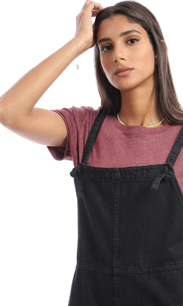 94798 Cotton Slip On Casual Denim Jumpsuit - Black