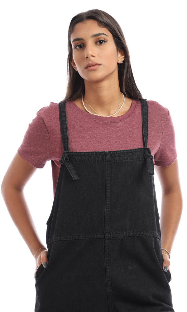 94798 Cotton Slip On Casual Denim Jumpsuit - Black
