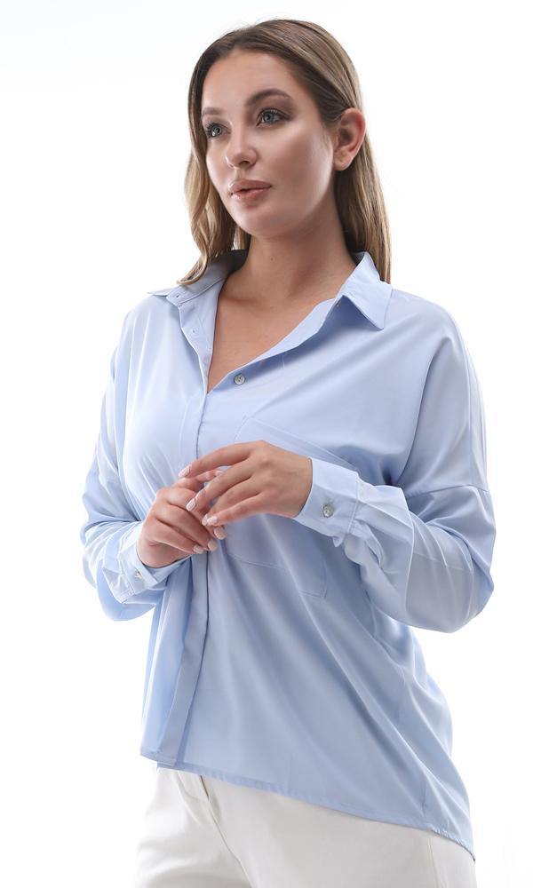 94811 Relaxed Fit Basic Shirt With Hidden Buttons - Baby Blue - Ravin 