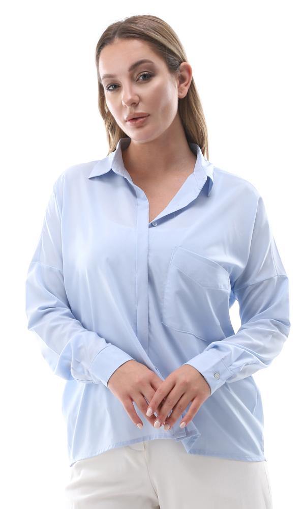 94811 Relaxed Fit Basic Shirt With Hidden Buttons - Baby Blue - Ravin 