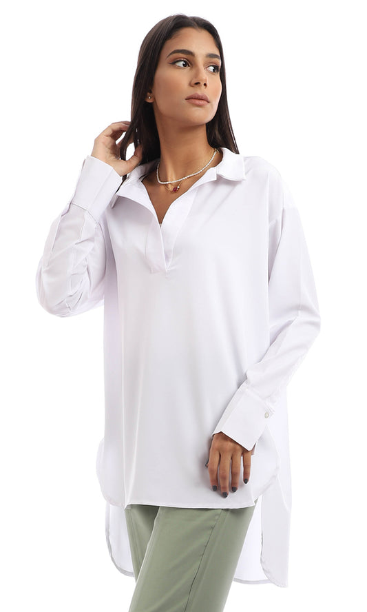 94819 High Low Classic Collar Blouse - White