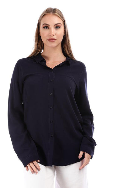 94840 Navy Blue Plain Buttoned Down Shirt - Ravin 