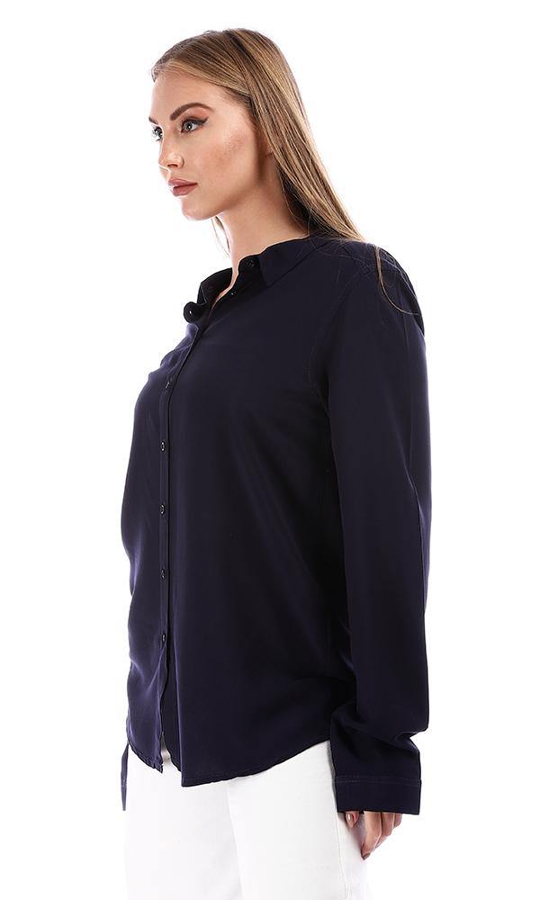 94840 Navy Blue Plain Buttoned Down Shirt - Ravin 