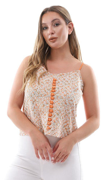 94853 Perforated Floral Adjustable Straps Orange Top - Ravin 