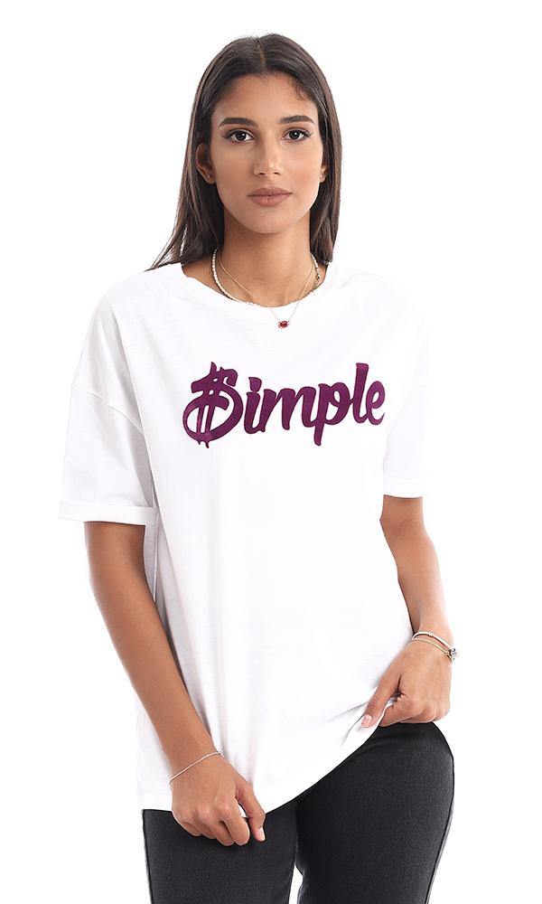 94866 "Simple" Printed Comfy White Tee - Ravin 