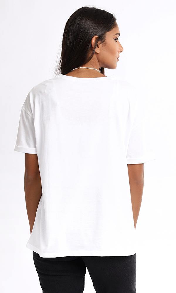 94866 "Simple" Printed Comfy White Tee - Ravin 