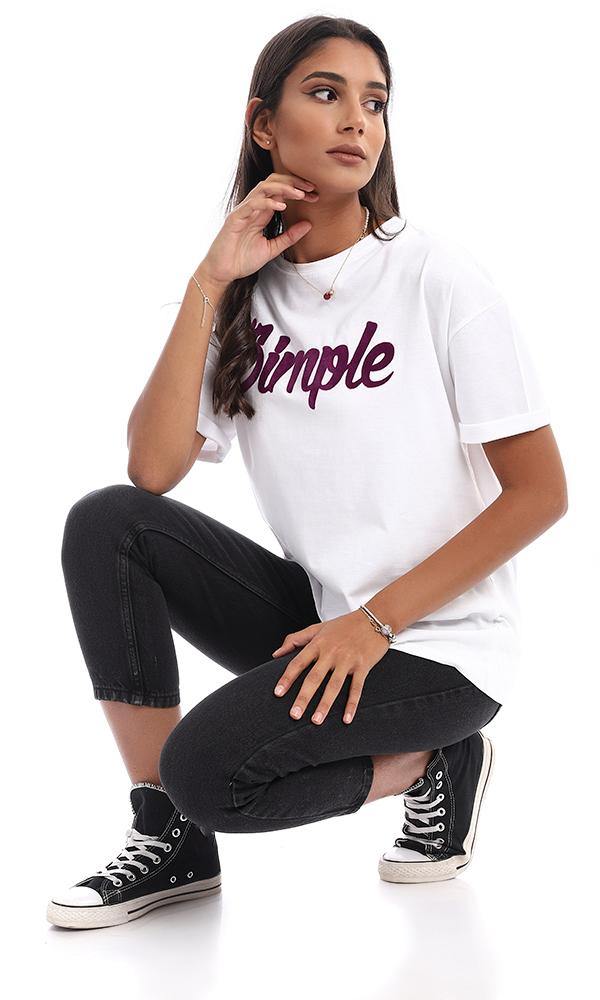 94866 "Simple" Printed Comfy White Tee - Ravin 