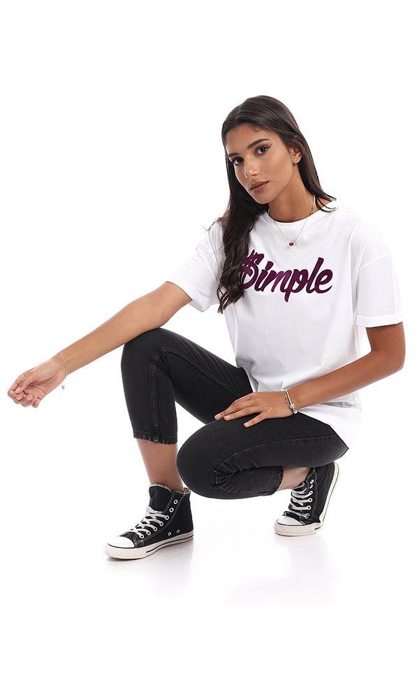 94866 "Simple" Printed Comfy White Tee - Ravin 