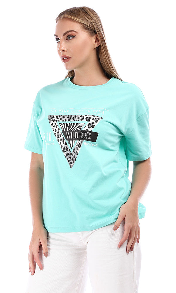 94869 Half Sleeves Printed Slip On T-Shirt - Mint Green