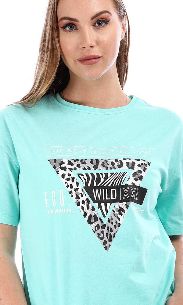 94869 Half Sleeves Printed Slip On T-Shirt - Mint Green