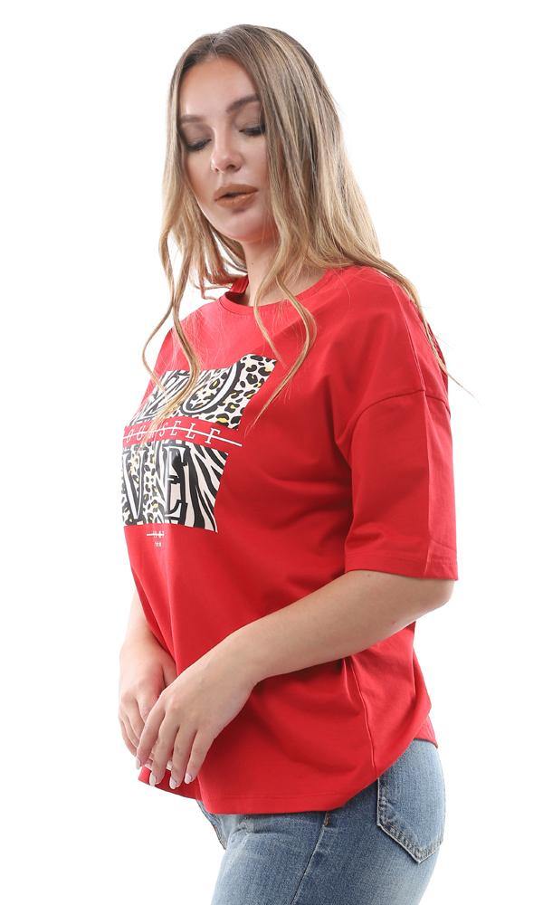 94871 Love Yourself  Printed Loose Fit Red Top - Ravin 