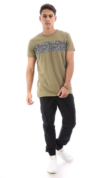 94878 Short Sleeves Printed Olive Casual Tee - Ravin 